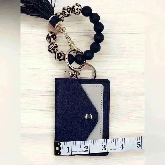 Silicone Beaded Wristlet Bracelet Keychain Wallet Bangle Keyring Tassel Women - Picture 6 of 7